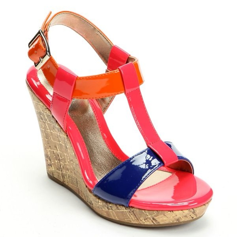 Wedge Sandal Cork Sandals Shoes  Blue Pink Orange Shoes Size 9